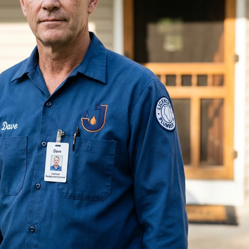 Licensed plumber showing ID badge in Avon, IN