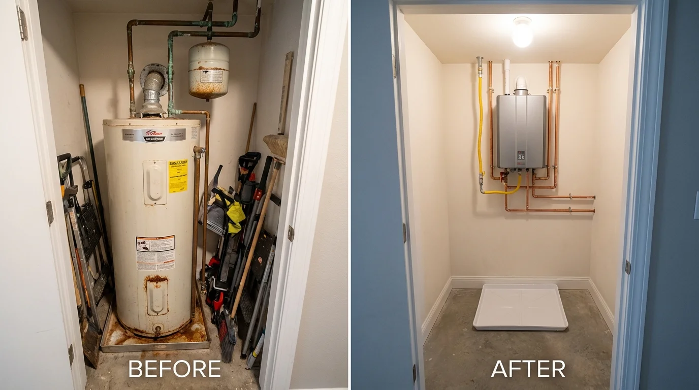 Tank water heater versus wall-mounted tankless unit comparison for Avon, IN homeowners